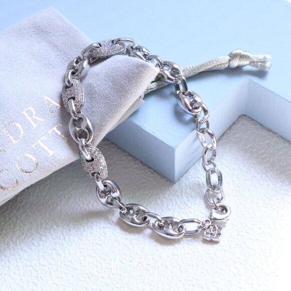 Kendra Scott Bailey Silver White CZ Pave Chain Bracelet fashion - Picture 2 of 2